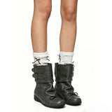 MQTIME  -  Vintage y2k Slouch Mid Calf Boots Women Shoes Retro Low Heel Comfortable Walking Casual Boots Wide Legs Fitting