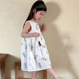 MQTIME  -  Children's Summer Clothing 1-10Y Elegant Girls' Flower Embroidery Vest Dress Lovely Kid's O Neck Sleeveless Dress Girls' Outfits