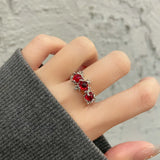 Mqtime Kpop 90s Grunge Aesthetic Irregular Liquid Metal Heart Moonstone Open Ring For Women Luxury Vintage Jewelry EMO Y2K Accessories