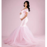 MQTIME  -  Pink Maternity Dress for Photography Simple Mermaid Pregnant Women Robe de Soriee Tulle Photo Props Dressing Wear