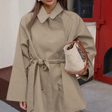 MQTIME  -  New Design Trench Coat Women's Long Khaki Workwear Style Lace-up Autumn Long Sleeve Jacket