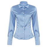  MQTIME  -  French Temperament Turn Down Collar Long Sleeve Single Breasted Basic Office Lady Women Shirt