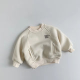 MQTIME  -  New Winter Kids Hoodie 1-6T Letters Printed O-Neck Boys Fleece Lining Sweatshirt Loose Warm Children's Clothes Girls Baby Tops