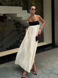 MQTIME  -  Contrast Loose Sling Women Dresses Sleeveless Backless Square Collar Female Dress Fashion High Waist Summer Sexy Lady Robe