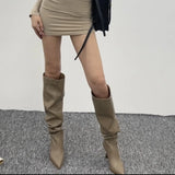 MQTIME  - New Women knee-high Boots elegant female Pointed toe Thin Heel long Boots fashion slip on high heels autumn winter shoes