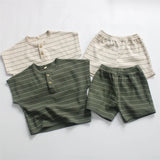  MQTIME  -  Summer Korean Style Baby Boys Striped Outfits Short Sleeve T-shirts Shorts 2pcs Toddlers Kids Casual Loose Sets