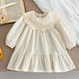  MQTIME  -  New Autumn Children Clothes 2-6 Yrs Baby Girl Party Dress Long Sleeved Cotton Solid Color Kids Princess Dresses