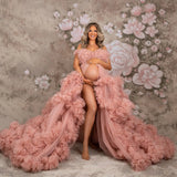 MQTIME  -  Hot Sale Maternity Dress for Photoshoot Pink Mother Women Off The Shoulder Prom Dress Party Wear Outfit Pregnancy Babyshower