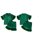 MQTIME  -  Girls Summer Pajama Sets with Short Sleeve Lapel Button Up Plush Cuff Shirt and Shorts for Comfortable Sleepwear