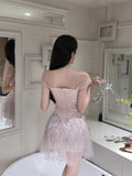 MQTIME  -  French Style Sexy Fairy Temperament Celebrity Party Dress Summer New Hanging Strap Sequins Unique Short Dresses