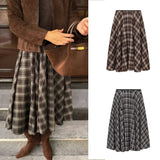 MQTIME  -  Autumn Vintage Plaid Print Long Skirts For Women Chic Zip-up High Waist Ruffles Skirts Winter Fashion Party Female Skirts