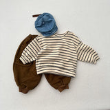  MQTIME  -  Autumn New Children Long Sleeve T Shirts Cotton Boys Girls Casual Striped Sweatshirt Baby Vintage Pullover Tops Kids Clothes