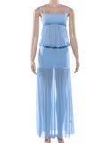 MQTIME  -  Puss Camis Maxi Dresses Women Mesh Patchwork Summer Sexy Chest Wrapping Sleeveless Beach Vacation Clubwear Long Bodycon