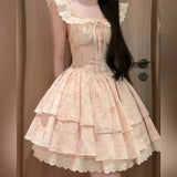 MQTIME  -  French Style Women's Dress Flying Sleeve Summer Patchwork Lace Short Dress Princess Ball Gown Girl Party Dress