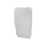 MQTIME  -  Sexy Lace Patchwork Lace Up V-neck Vest Set Slim Sleeveless Crop Tops Women Wrap Buttocks Skirts Suit Party Vacation Outfit