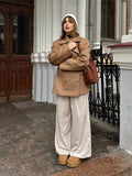 MQTIME  -  Elegant Medium Coats Women Turn-down Collar Full Sleeve Double Breasted Pocket Parka 2025 Autumn Chic Female Casual Outerwear