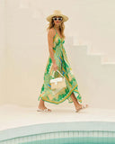 MQTIME  -  Summer Boho Dress Sleeveless Printing A-line Vestidos Floral V Neck Open Back Holiday Dress Vacation Halter Dresses