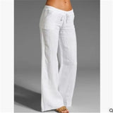 MQTIME  -  New European And American Women High Waist Wide Leg Flared Pants Big Bell Bottom Pocket Linen Casual Trousers For Ladies