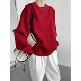 MQTIME  -  Thickened Wine Red Sweatshirt Women's Korean  Loose Long Sleeve Pullover Top Stand / Fleece