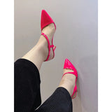 MQTIME  -  summer new product pointed hollow back empty white patent leather fine heel shallow mouth high heels wedding shoes