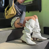 MQTIME  -  Retro Women's Shoes Luxury Genuine Leather Slouchy Boots for Woman Exquisite Pointed Tip Knight Boots Designer Shoes Botas Mujer