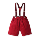 MQTIME  -  Summer Formal Plaid Suit  Boys 2Pcs Short Sleeve Shirt & Suspender Shorts Set Kids Clothes Gentleman Christmas Outfit