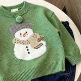MQTIME  -  Kids Baby Girls Sweater New Winter Snowman Jacquard Thicken Warm Toddler Girls Knitwear Versatile Infant Boys Green Pullovers