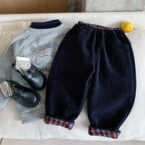 MQTIME  -  New Winter Kids Boys Wool Pant Elastic Waist Thicken Warm Toddler Boys Harem Pant Casual Plaid Velet Infant Baby Boys Trouser