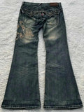 MQTIME  -  New Y2k Retro Flared Jeans Women Harajuku Gothic Embroidery Denim Pants Vintage Punk Baggy Street Grunge Washed Trousers
