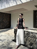 MQTIME  -  Sleeveless Sequin Long Dress Black White Patchwork Sexy Backless Streetwear Pleated Dress Cinched Waist Slim Fit Chiffon Robes