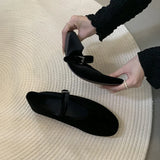 MQTIME  -  Autumn New Mary Jane Women Velvet Flat Shoes Shallow Soft Buckle Ladies Vintage Casual Shoes Classics Ballet Loafers Mujer