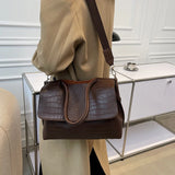MQTIME  -  Crocodile Pattern Women Shoulder Messenger Bag Large Capacity Retro Flap Tote For Female Casual Pu Leather Commute Handbag