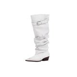 MQTIME  -  Retro Women's Shoes Luxury Genuine Leather Slouchy Boots for Woman Exquisite Pointed Tip Knight Boots Designer Shoes Botas Mujer