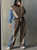 MQTIME  -  Fall Outfits 2024  Ladies 2 Piece-Set Drawstring Trousers Contrast Lace-Up Autumn 2024 Pullover And High Waist Women Pants Outfits Tracksuit