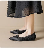 MQTIME  -  Fashion Satin Bowknot Pleated Designer Women Pumps Elegant Pointed toe Low Heeled Shallow Spring Summer Office Lady Dress Shoes