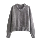 MQTIME  -  Knit Women Cardigan Casual Full Sleeve Zipper O Neck Pleated Solid Lady Sweater Top 2025 Autumn Fashion Female Knitwear