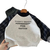 MQTIME  -  Kids Boys Sweatshirt Winter Letter Printed Thicken Warm Toddler Girls Hoodies Plaid Patchwork Infant Boys Tops Pullovers
