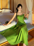 MQTIME  -  Summer Green Sleeveless Slip Sexy Club Vacation Elegant Pleated Mini Dress 2024 New Fashion Evening Party Dress Women Streetwear
