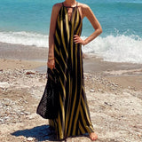 MQTIME  -  Women Casual Sleeveless High Waist Beach Dress Fashion Striped Printed Seaside Party Dress Elegant Hollow Loose Suspender Dress
