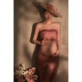 MQTIME  -  Women Maternity Dress for Photography Retro Elegant Tank Top with Cloth 2pcs Pregancy Clothes for Studio Photo Shoot Clothing