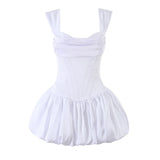MQTIME  -  Sexy Women Satin Fold Chest Pad Bra Slash Shoulder Dress Corse Boning Low Waist Cross Lacing Up Back Ball Gown BUD Dresses Robe