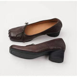 MQTIME  -  Fashion Square toe Bowknot Soft Leather Women Pumps Spring Summer Ballet Style Thick High heels Casual Chunky Loafer Shoes
