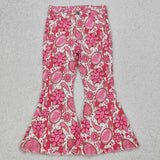  MQTIME  -  Baby Girls Denim Western Brown Cow Print Bell Bottom Kids Children Toddler Flared Pants Double Lace Pocket Jeans