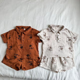 MQTIME  -  Summer New Children Short Sleeve Clothes Set Boys Girls Lapel T Shirts + Shorts 2pcs Suit Kids Cotton Yarn Casual Outfits