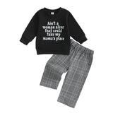 MQTIME  -  Infant Boy Girl Autumn Winter Clothes Set Letter Print Pullover Top Plaid Pants Elastic Waistband Outfit 2 Piece Kit