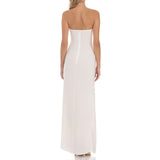 MQTIME  -  Women's Elegant Side Glitter Sequined Sheer Patchwork Long Dress Off Shoulder Strapless A-line Backless Maxi Dresses