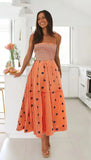 MQTIME  -  Strap Long Dress Summer Wrapped Embroidery Dress A-line Sunflower Design Ruffled Midi Length Vestidos Boho Robes