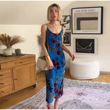  MQTIME  -  Dress Women Printed Spaghetti Strap Maxi Dresses Women Drawstring Neck Slim Fit Bodycon Casual Summer Beach Party Streetwears