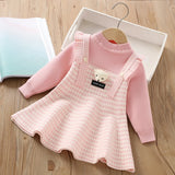 MQTIME  -  Girls' Sweater Dress 1-5 Y Spring Autumn Children's Clothes Sweet Cartoon Knit Fake 2Pcs Princess Dress for Girls