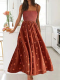 MQTIME  -  Strap Long Dress Summer Wrapped Embroidery Dress A-line Sunflower Design Ruffled Midi Length Vestidos Boho Robes